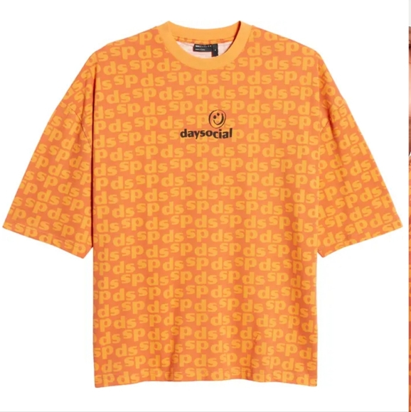Men's ASOS Oversized T-Shirt With All Over Logo Print In Orange Size S N… - Picture 1 of 6
